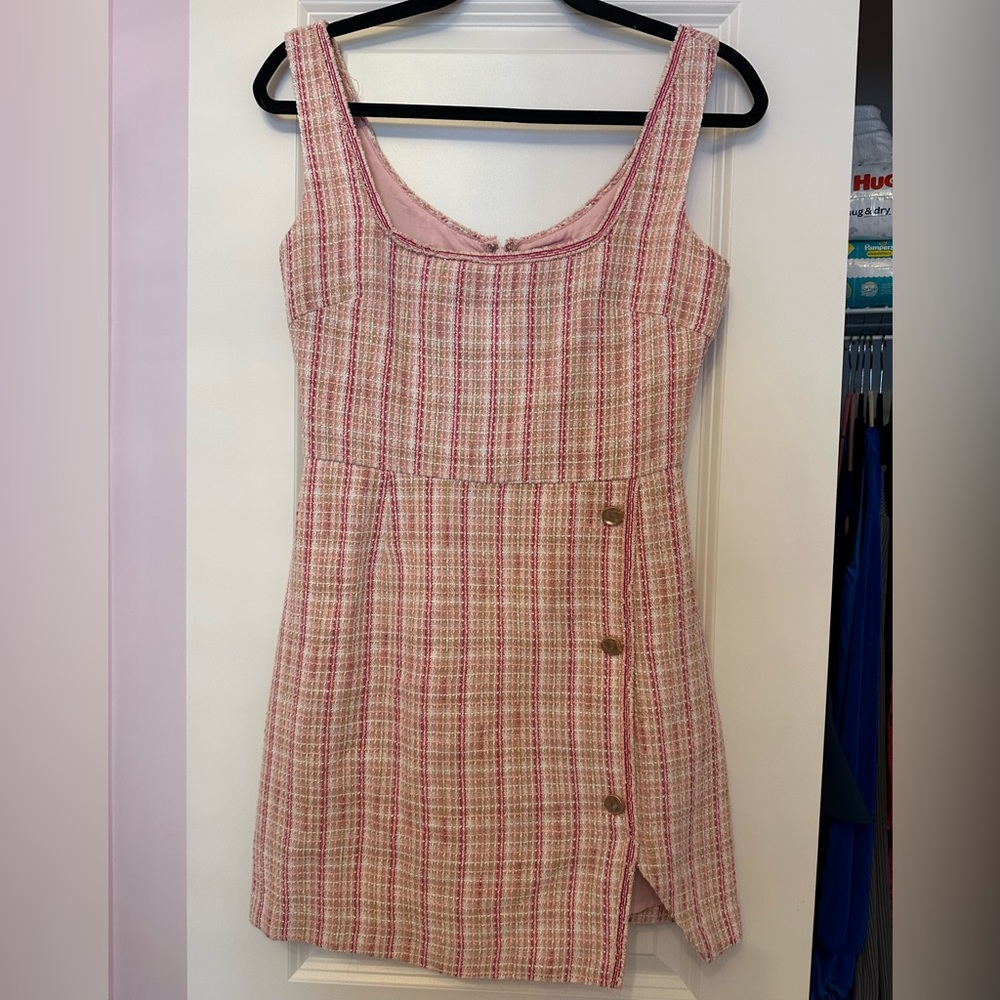 Pink and White Plaid Sleeveless Dress